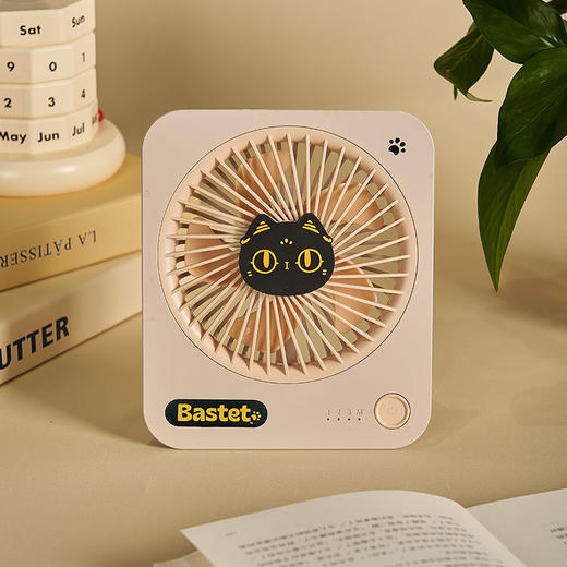 大英博物馆 巴斯特系列 萌猫桌面小风扇 浅棕色 紫灰色 商品图2