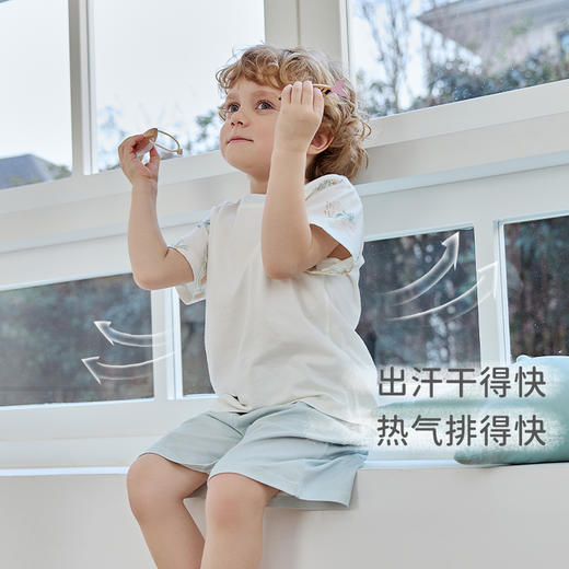 【25年春夏新品】ibaby×outlast太空科技恒温童梦奇境一公里针织抑菌短袖长裤套装亲子装 商品图2