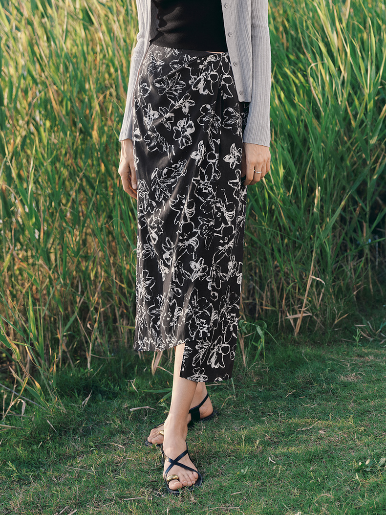 麦檬百搭显瘦莱赛尔亚麻碎花裙5f5242061