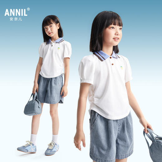 女童翻领短袖针织衫夏季新款安奈儿童装EG521104 商品图1