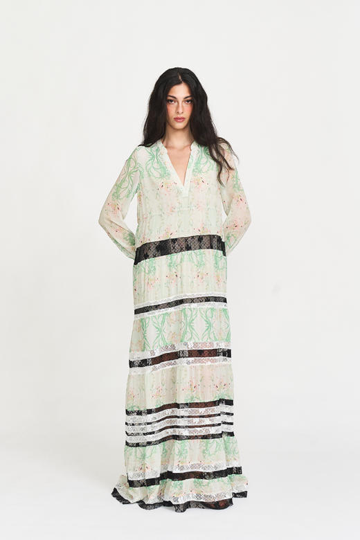 Zinnia蕾丝拼接超长连衣裙 商品图3