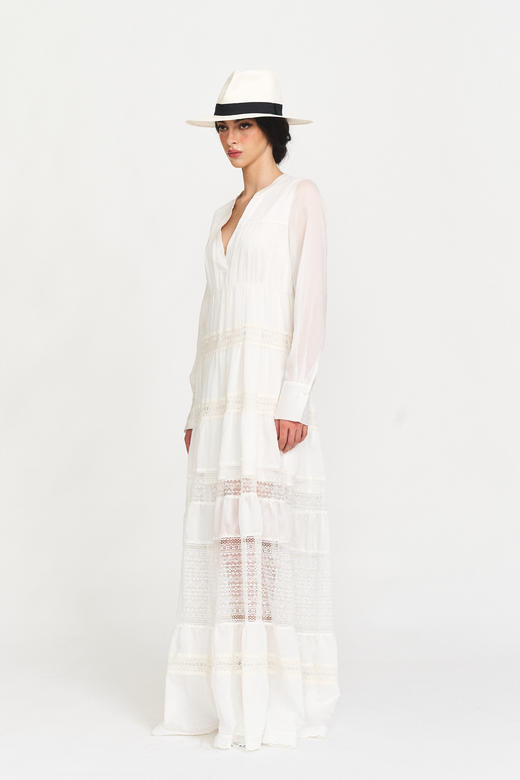 Zinnia蕾丝拼接超长连衣裙 商品图1