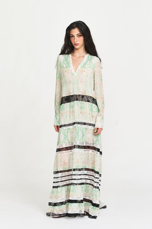 Zinnia蕾丝拼接超长连衣裙 商品图0