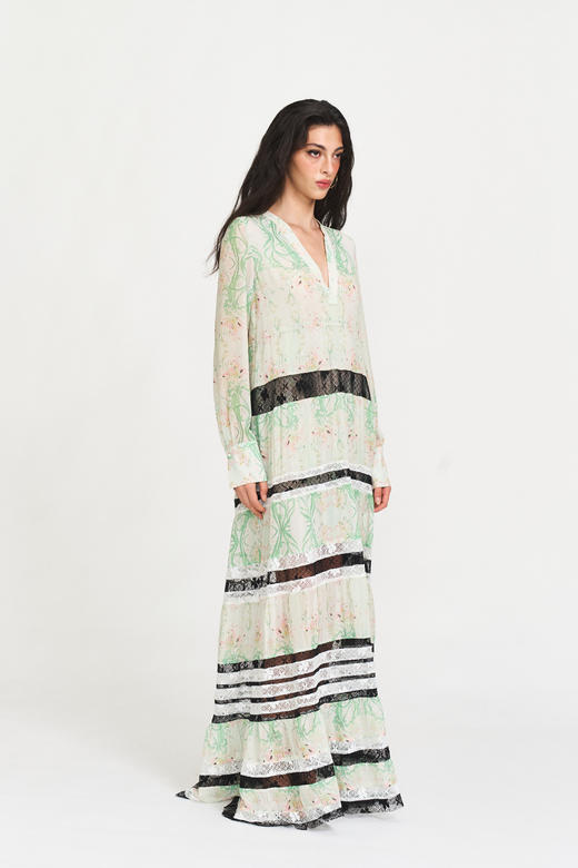 Zinnia蕾丝拼接超长连衣裙 商品图9