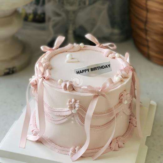 『少女感满满』粉蜜蕾丝蝴蝶结简约生日蛋糕 商品图0