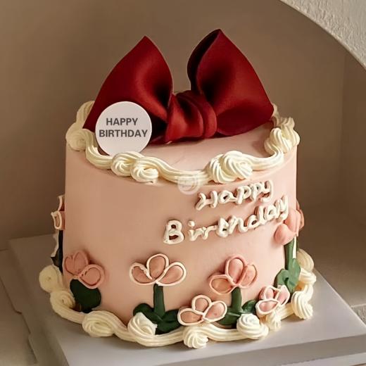 『莫奈田园』少女心翻糖蝴蝶结手绘女神生日蛋糕 商品图0