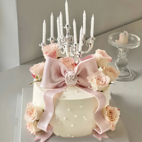 『粉色泡泡』鲜花烛台浪漫女神生日蛋糕
