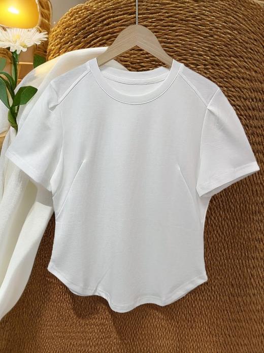 七夕福利-NO退-【超美推荐】超显瘦款！！夏季短款弧形下摆小设计感短袖T恤87%棉-喜出 商品图3