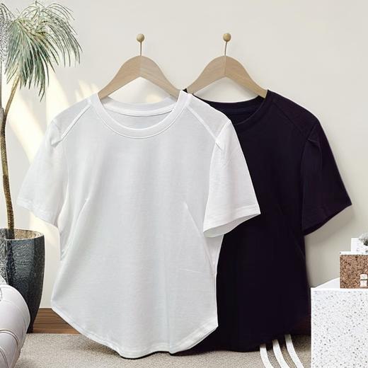 七夕福利-NO退-【超美推荐】超显瘦款！！夏季短款弧形下摆小设计感短袖T恤87%棉-喜出 商品图2