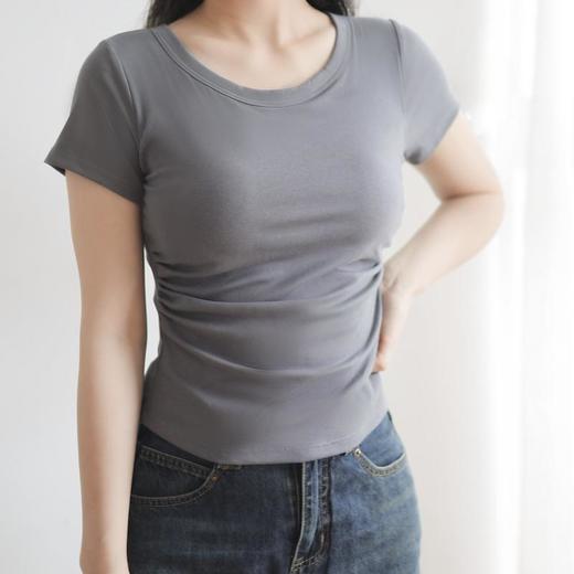 【两件减10元】林小眠·法式超模T恤丨带胸垫T恤，遮肉显腰细腿长，免穿内衣超自由，方领、圆领，各五色可选，S-XL 商品图12