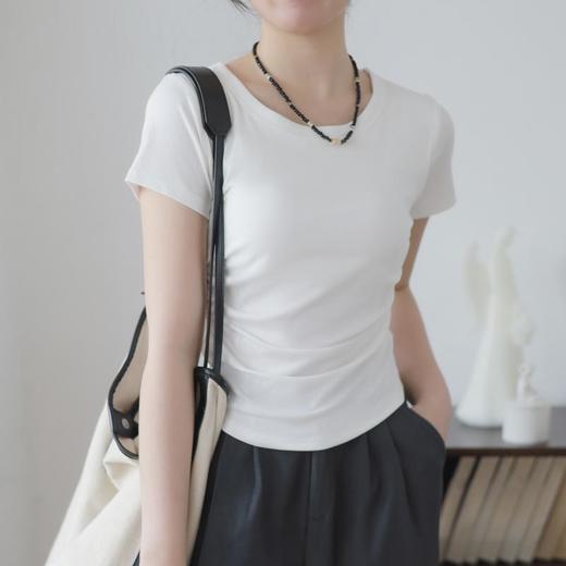 【两件减10元】林小眠·法式超模T恤丨带胸垫T恤，遮肉显腰细腿长，免穿内衣超自由，方领、圆领，各五色可选，S-XL 商品图7