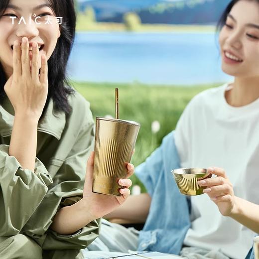 【样品特惠4.5折，无货退款】TAIC太可纯钛极光双层茶饮吸管杯高颜值竖纹办公室女咖啡杯男水杯290ml/420ml【不支持补差，非质量问题不退不换】S（样品无原包装建议勿拍） 商品图4