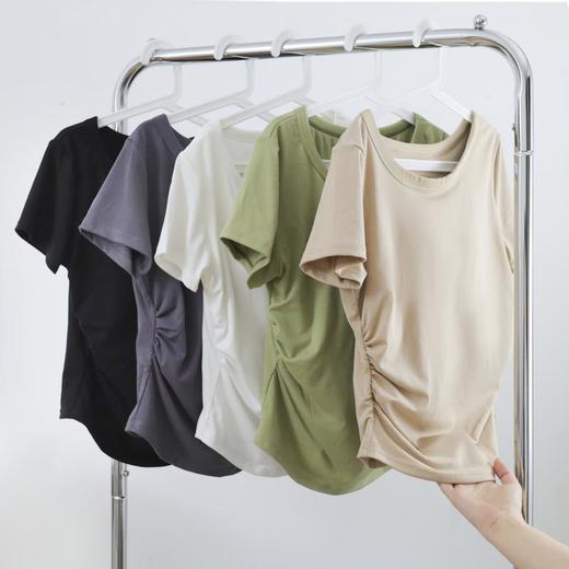 【两件减10元】林小眠·法式超模T恤丨带胸垫T恤，遮肉显腰细腿长，免穿内衣超自由，方领、圆领，各五色可选，S-XL 商品图1