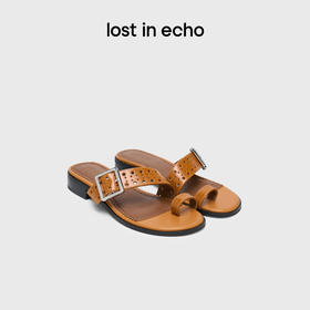 [福利价]lost in echo2025春夏新款简约布洛克套趾一字带轻便薄底凉拖鞋女