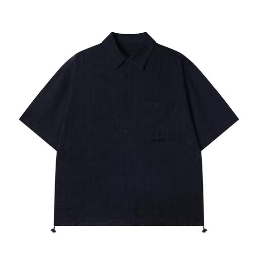 252016夏季高级感新款韩版纯色暗纹提花短袖衬衫下摆松紧设计百搭衬衣 商品图1