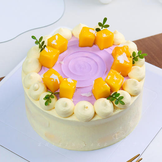 【芒芒紫韵】柔和色调搭配芒果，颜值口感双在线-可丽卷夹心生日蛋糕 商品图0