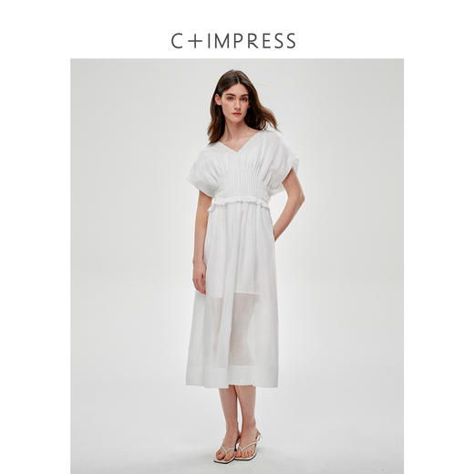 C+IMPRESS/西嘉苎麻蝉翼纱 法式赫本风连衣裙女高级感浪漫度假裙LYQ2502035
 商品图3