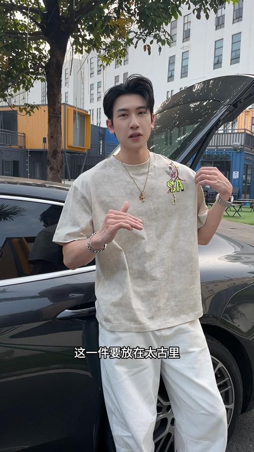 T2972夏季高级感新款韩版扎染洒金刺绣字母印花圆领短袖T恤情侣百搭 商品图0