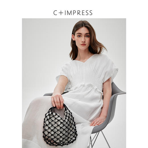 C+IMPRESS/西嘉苎麻蝉翼纱 法式赫本风连衣裙女高级感浪漫度假裙LYQ2502035
 商品图2
