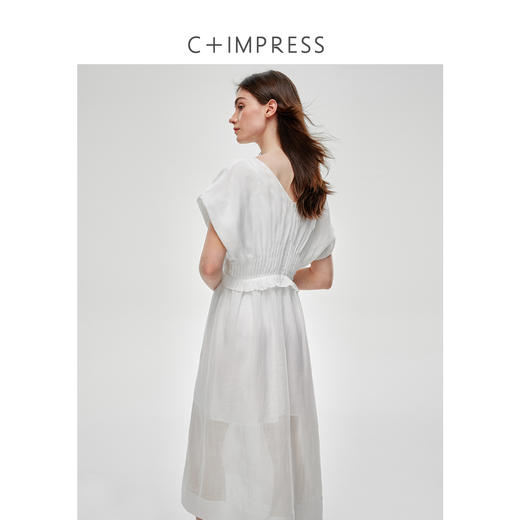 C+IMPRESS/西嘉苎麻蝉翼纱 法式赫本风连衣裙女高级感浪漫度假裙LYQ2502035
 商品图1