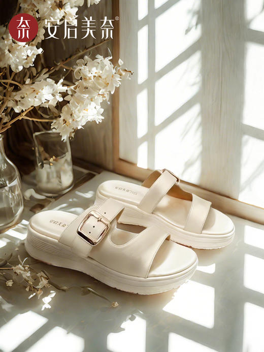 ARCHCONTACT安启美奈云朵真皮复古厚底勃肯一字拖鞋53027 商品图2