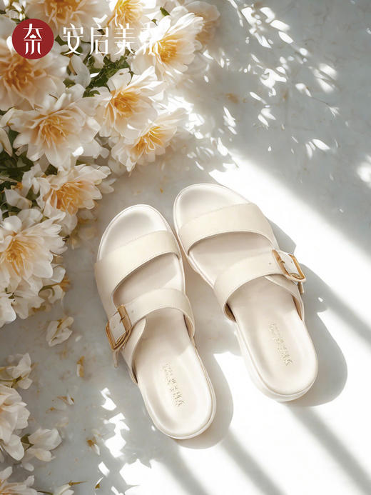 ARCHCONTACT安启美奈云朵真皮复古厚底勃肯一字拖鞋53027 商品图3