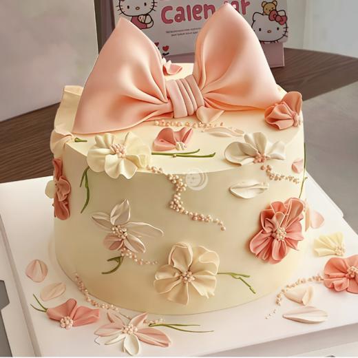 『蝶恋花』少女心爆棚翻糖蝴蝶结生日蛋糕 商品图0