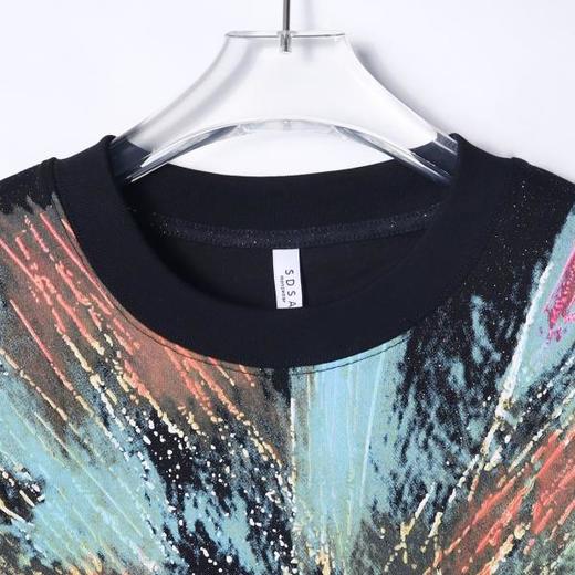 T3013夏季高级感新款潮牌满天星彩色印花圆领短袖T恤显瘦百搭宽松上衣 商品图2