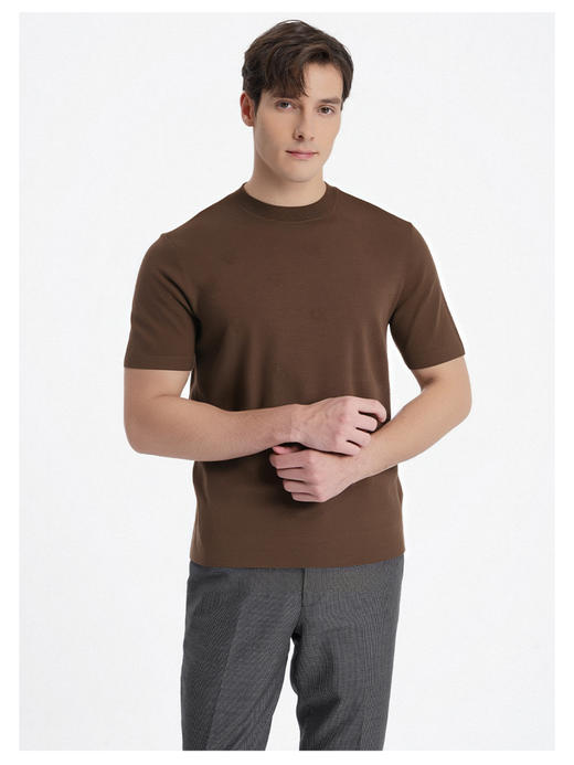 callisto咖啡色绵羊毛混纺短袖毛衣 商品图2