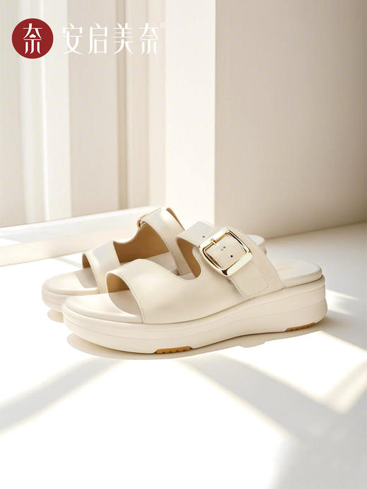 ARCHCONTACT安启美奈云朵真皮复古厚底勃肯一字拖鞋53027 商品图1