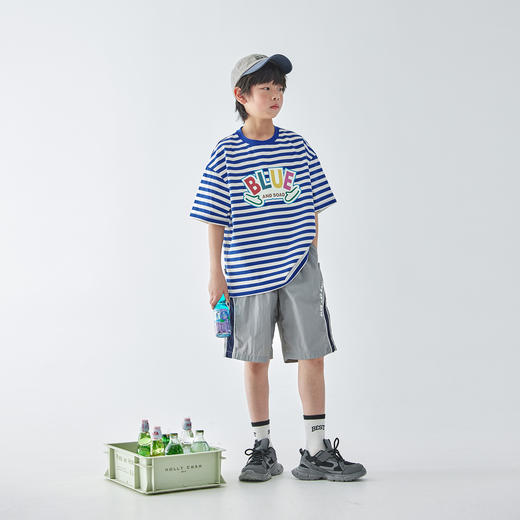 蓝汽水2025年新款夏季男童亲子休闲拼接短裤轻量化宽松运动五分裤 商品图1