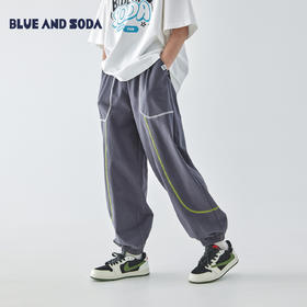 蓝汽水25年夏季新款男童亲子撞色线迹卫裤全棉针织简约休闲束脚裤