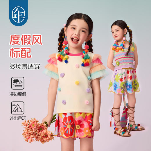 年衣短裤2025年夏新款女孩新中式民族风宽松甜美百搭莓果达利‌短裤 商品图1