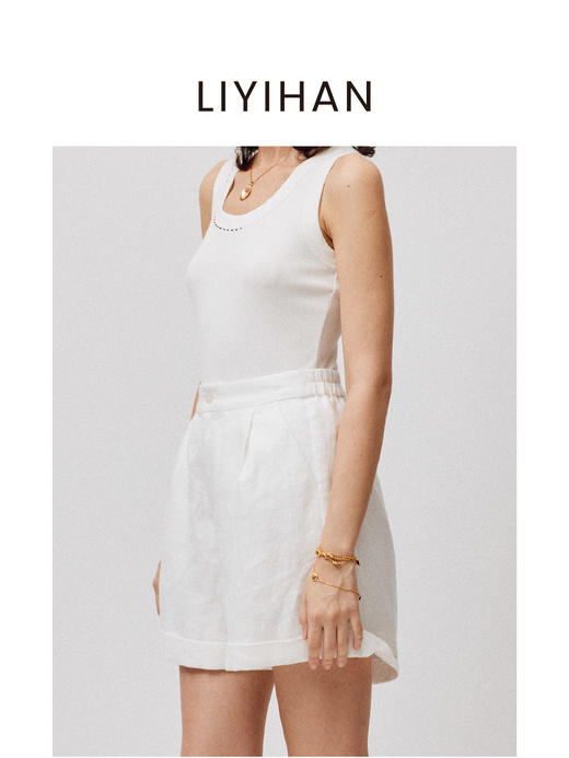 LIYIHAN亘云麻 | 25夏亚麻翻边短裤白色宽松裤子舒适透气百搭休闲 商品图2