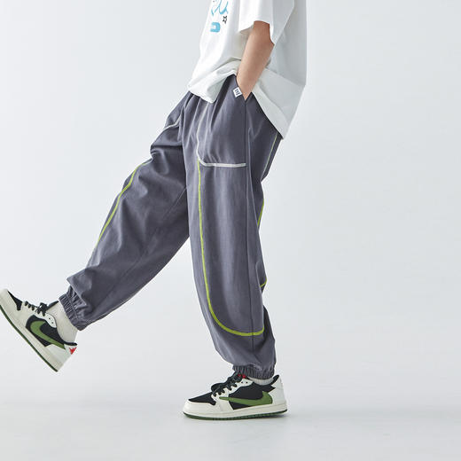 蓝汽水25年夏季新款男童亲子撞色线迹卫裤全棉针织简约休闲束脚裤 商品图3