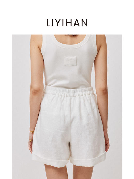 LIYIHAN亘云麻 | 25夏亚麻翻边短裤白色宽松裤子舒适透气百搭休闲 商品图3