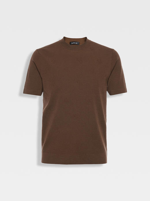 callisto咖啡色绵羊毛混纺短袖毛衣 商品图0
