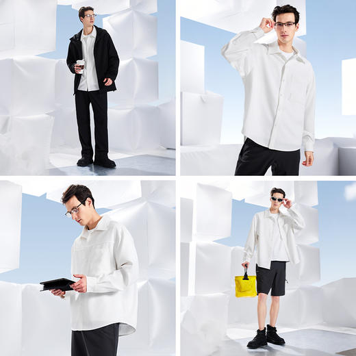 素湃Supield男士疏水衬衫外套外穿防水防污白衬衣休闲长袖衬衣男H3537 商品图4