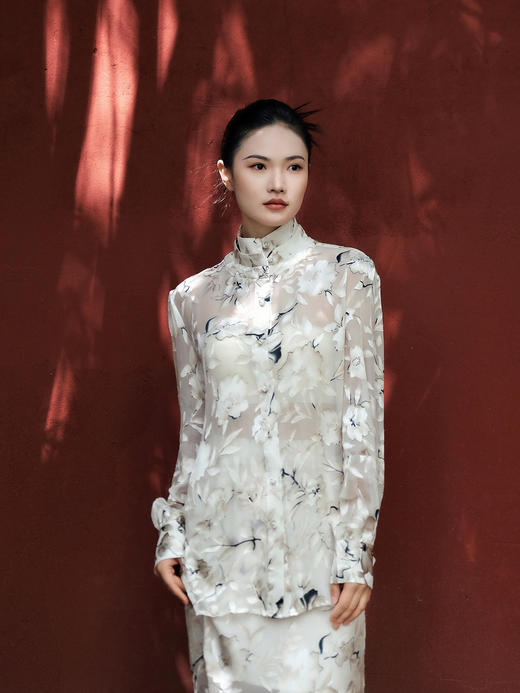 盛唐牡丹 |真丝烂花绒衬衫上衣 商品图0