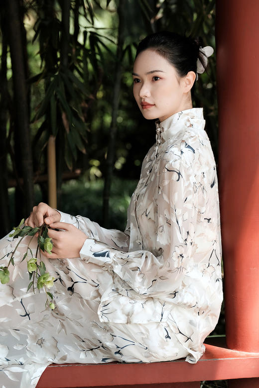 盛唐牡丹 |真丝烂花绒衬衫上衣 商品图2