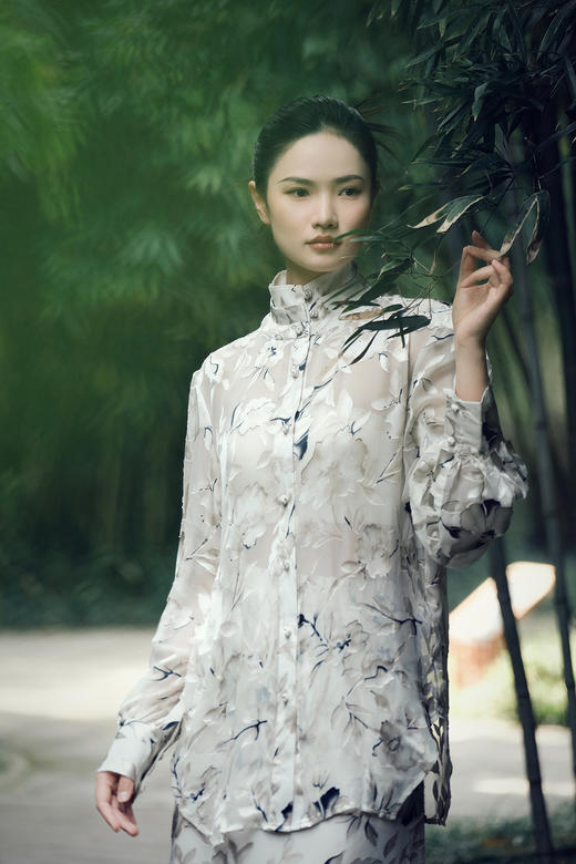 盛唐牡丹 |真丝烂花绒衬衫上衣 商品图5