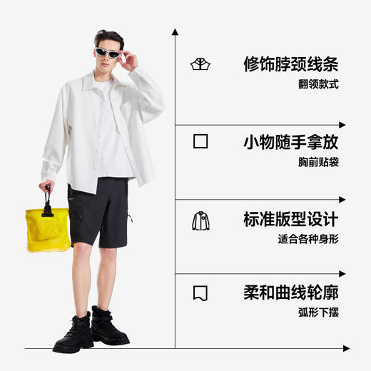 素湃Supield男士疏水衬衫外套外穿防水防污白衬衣休闲长袖衬衣男H3537 商品图2