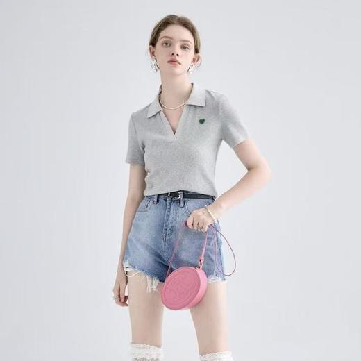 3-5天发货【爱心polo领T恤 】婴儿级优可丝面料！回弹力超大，手感百般细腻❗️ 袖口、下摆采用绷缝设计，线迹匀称不松散，不卷翘 商品图4
