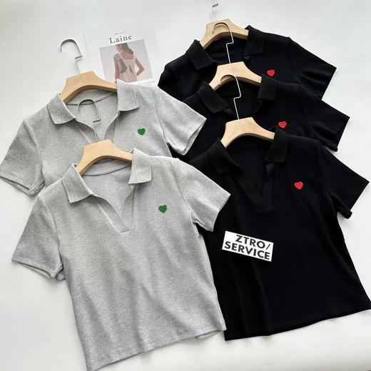 3-5天发货【爱心polo领T恤 】婴儿级优可丝面料！回弹力超大，手感百般细腻❗️ 袖口、下摆采用绷缝设计，线迹匀称不松散，不卷翘 商品图1