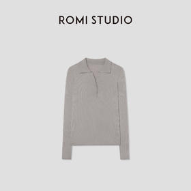 ROMI STUDIO“简约优雅”环保醋纤弹力罗纹翻领针织上衣 RWBSS01758