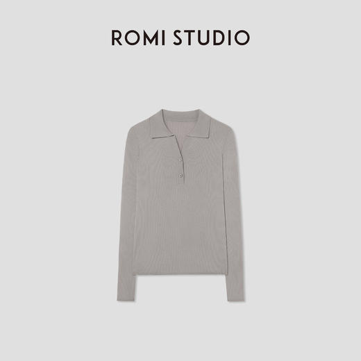 ROMI STUDIO“简约优雅”环保醋纤弹力罗纹翻领针织上衣 RWBSS01758 商品图0