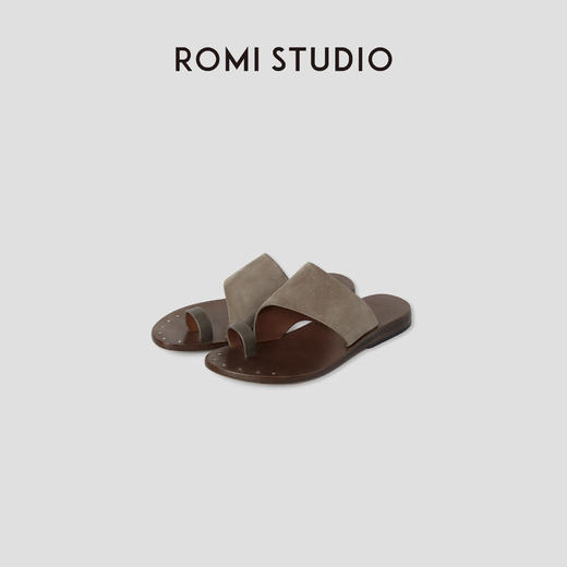 ROMI STUDIO“夏日松弛”牛皮拼羊皮休闲平底套趾拖鞋 RWCRP32037 商品图0