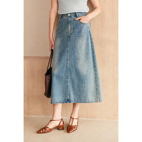 HeyDress复古水洗牛仔半身裙女夏季直筒开叉半裙高腰显瘦蓝色裙子