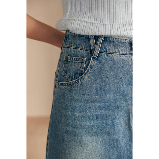 HeyDress复古水洗牛仔半身裙女夏季直筒开叉半裙高腰显瘦蓝色裙子 商品图2