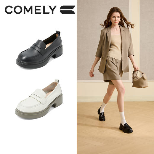 康莉KHM5A520厚底牛皮乐福鞋春季新款真皮英伦学院风百搭粗跟小皮鞋 商品图0